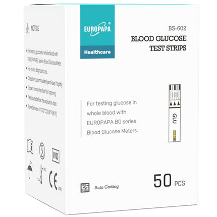 EUROPAPA® asins glikozes testa strēmeles 100 gab. glikozes līmeņa asinīs kontrolei, diabēta testa strēmeles diabēta un glikozes līmeņa kontrolei, piemērotas testa strēmeles EUROPAPA BG sērijas asins glikozes mērītājam