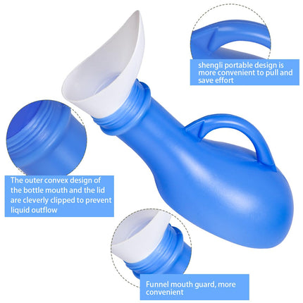 Urīna pudeles 1000 ml urīna pudele vīriešiem un sievietēm, pārnēsājama urinēšanas pudele, urīna pudeļu turētājs ar vāku, unisex urīna pudele, urīna savākšanas trauks lietošanai ceļā un mājās