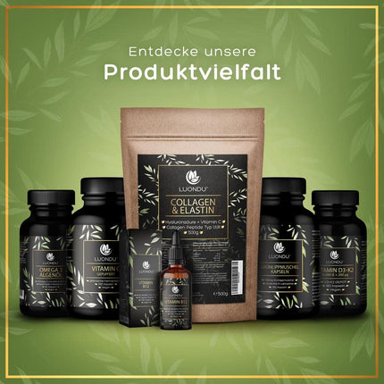 Luondu® kolagēna pulveris ar elastīnu, hialuronskābi un C vitamīnu - bioaktīvi kolagēna hidrolizāta peptīdi I, II un III tipi - optimāla šķīdība un biopieejamība - neitrāls - 500 g