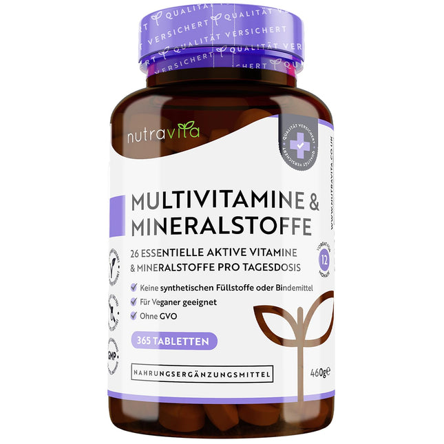 Multivitamīni un minerālvielas - 365 tabletes ar augstu devu ar bioaktīvām formām un augstākās kvalitātes izejvielām - Neatkarīgi laboratorijā pārbaudītas - vegānas, multivitamīnu tabletes ar 26 aktīviem vitamīniem