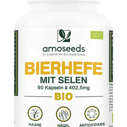 BIOLOĢISKAIS alus raugs | Mati un nagi | Dzīvais raugs, 1200 mg/dienā, bez glutēna | Bagātināts ar selēnu | 90 vegānas kapsulas | Augstākā kvalitāte