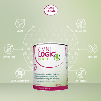 OMNi LOGiC ŠĶIEDRVIELAS, 50 porcijas (250 g), Šķiedrvielas, 100% ūdenī šķīstoša, Traucētām resnās zarnas funkcijām, Aizcietējumiem un caurejai, Vegāns, Bez glutēna, Bez laktozes