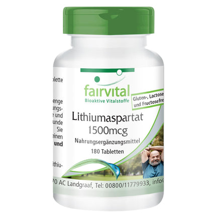 Fairvital | Litija aspartāts 1500 μg - 180 tabletes - Organiski saistīts litijs - Augsta biopieejamība - Kvalitātes pārbaude un liela deva - 100% vegāns - Ražots Vācijā