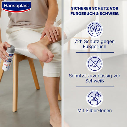 Hansaplast Silver Active pēdu aerosols (150 ml), pēdu dezodorants-antiperspirants ar 72 stundu aizsardzību pret pēdu nepatīkamo aromātu un sviedriem, aktīvais komplekss ar sudraba joniem