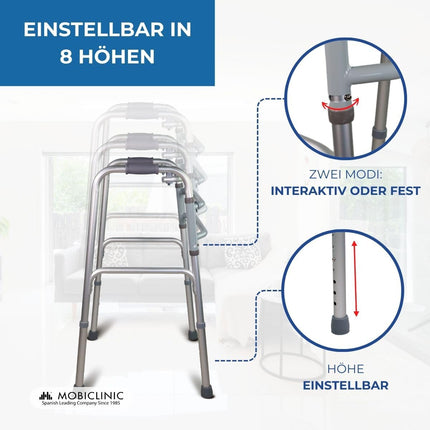 Mobiclinic®, Iešanas palīglīdzeklis, Mezquita, Eiropas zīmols, Iešanas rāmis, Salokāms, Viegls, Regulējams augstums, Senioriem, Izgatavots no alumīnija, Neslīdošs, Ergonomiski rokturi, Līdz 100 kg, Sudraba krāsā