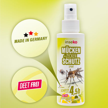 inseko Moskītu un ērču atbaidīšanas aerosols | Bez DEET | Kukaiņu atbaidīšanas līdzeklis ādai un apģērbam (100ml)