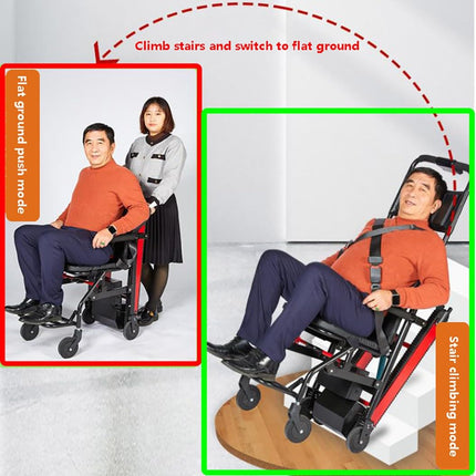 WOLWES elektriskais kāpņu pacēlājs, kāpņu ratiņkrēsls, alumīnijs, viscaur lietojams, sarkans, 19 kg, 165 kg kravnesība, 5 collu magnēta riteņi, elektromehāniskā bremze, darbināms ar akumulatoru