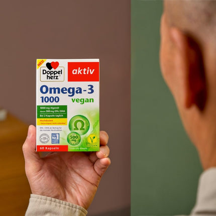 Doppelherz Omega-3 1000 vegāns - Augstas devas omega-3 taukskābes EPA un DHA no augu aļģu eļļas - 120 mazas, viegli norijamas kapsulas