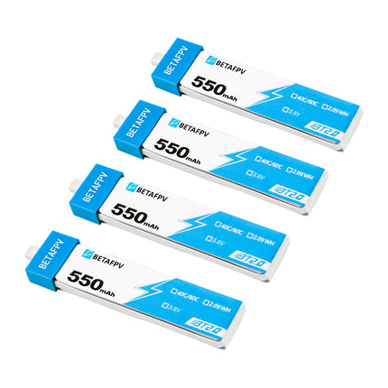 BETAFPV 4 gab. BT2.0 550mAh 1S akumulators 3.8V 40C/80C Lipo akumulators ar BT2.0 savienotāju, saderīgs ar 75-85 mm 1S FPV sacīkšu droniem, kvadrokopteriem, piemēram, Meteor75 Pro FPV dronu