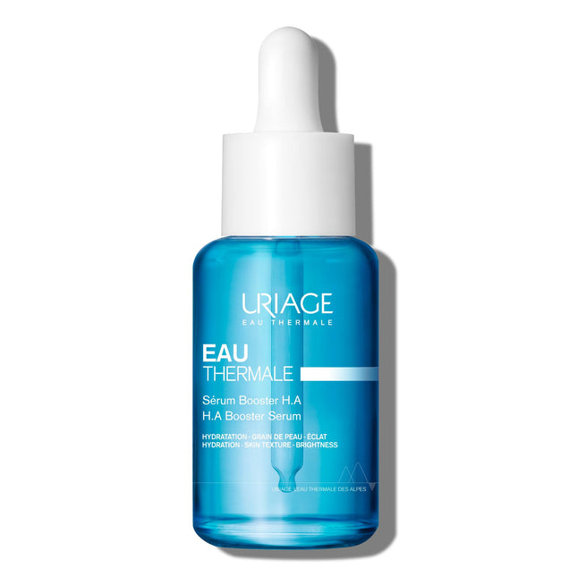 Uriage Hydro-Active HA BOOSTER serums ar 1,5% tīras un dabīgas hialuronskābes - par 86% pilnīgāka āda. Persiku maigas ādas efekts, salds aromāts - Bez parabēniem - Nekomedogēns - 30ml