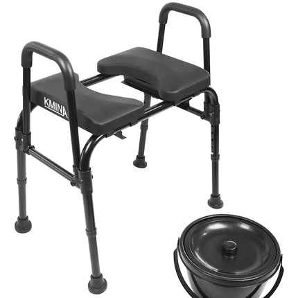 KMINA - Paaugstināts tualetes sēdeklis ar roku balstiem, regulējams sēdeklis, tualetes sēdekļa pacēlājs, tualetes krēsls senioriem, 180 kg, melns - ražots Eiropā