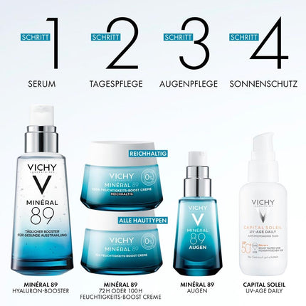 VICHY Hyaluron-Boost mitrinošs serums, piepildošs, pretgrumbu, ar hialuronskābi un svarīgākajiem minerāliem, Minéral 89, 50 ml