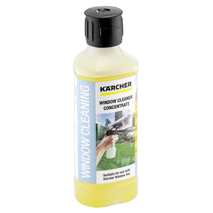 Kärcher logu tīrīšanas līdzekļa koncentrāts RM 503 logu, stikla, spoguļu un dušas kabīņu tīrīšanai bez svītrām, 500 ml koncentrāta atšķaidīts ar 6,25 l tīrīšanas šķidruma.