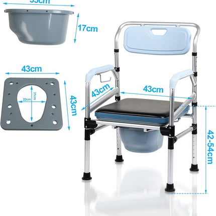 ISOISL tualetes krēsls, tualetes krēsls senioriem, regulējams augstums 42-54 cm, ar polsterētu sēdekli un tualetes podu, celtspēja līdz 160 kg, senioriem un grūtniecēm