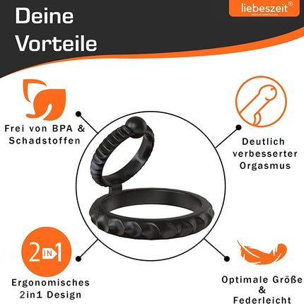 LIEBESZEIT© Penisring Dual - NEUHEIT 2025 - Innovativer Cockring Penis Ring Sexspielzeug Pennisring dehnbar Silikon - Cock Hodenring Extrem Potenzsteigerung Erektionshilfe Sextoy Penisringe für Männer