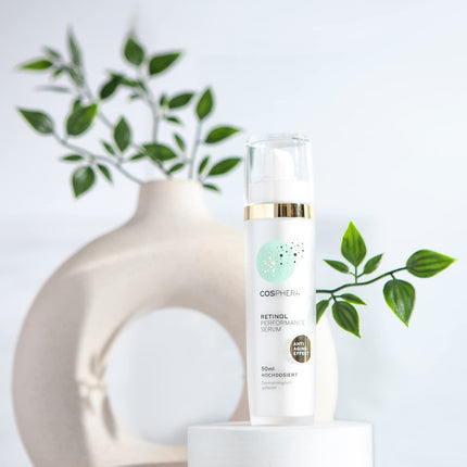 Cosphera - Retinol Performance serums 50 ml - ar hialuronskābi - vegāns augstas devas koncentrāta gels sejai, kaklam - pretgrumbu mitrinoša procedūra sievietēm un vīriešiem