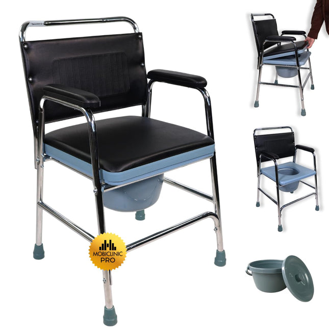 Mobiclinic®, tualetes krēsls, Velero, Eiropas zīmols, tualetes poda sēdeklis vecāka gadagājuma cilvēkiem un cilvēkiem ar invaliditāti, tualetes poda krēsls, neslīdošs, ar vāku, polsterēti roku balsti sēdeklī
