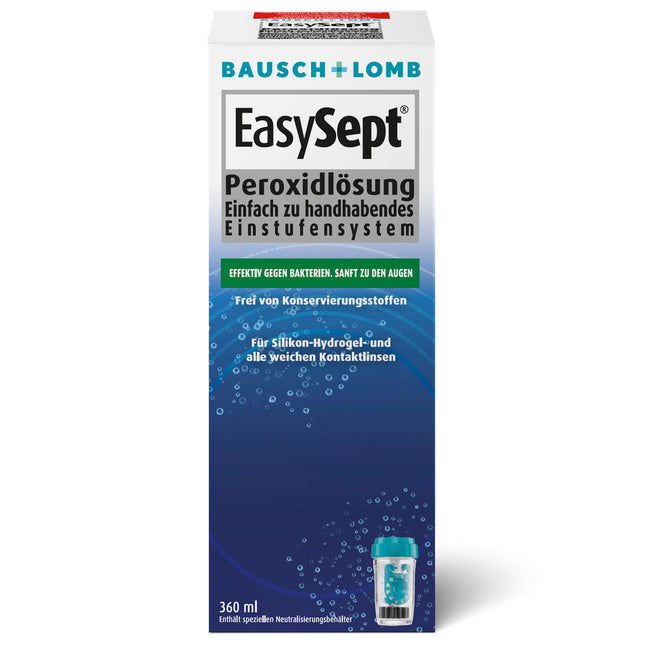 Bausch + Lomb EasySept peroksīda šķīdums mīksto kontaktlēcu tīrīšanai, bez konservantiem, ar trauku, 1 x 360 ml