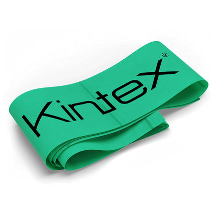 Kintex fitnesa josla, 2,5 m x 15 cm, vingrošanas josla ar 7 stipruma pakāpēm, 100% lateksa, pārnēsājama treniņu josla (zaļa)