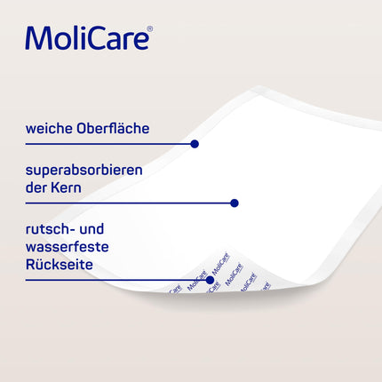 Molicare Premium gultas paklājiņš 9 pilieni: gultas aizsargpaklājiņš ar absorbējošu serdi, kas izgatavota no celulozes pārslām, 60x90cm, 2x30 gabali