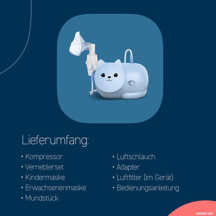 OMRON Nami Cat bērniem draudzīgs inhalators bērniem; efektīvs inhalators klepus un saaukstēšanās, bronhīta, astmas un saaukstēšanās ārstēšanai; Inhalators ar augstas kvalitātes piederumiem