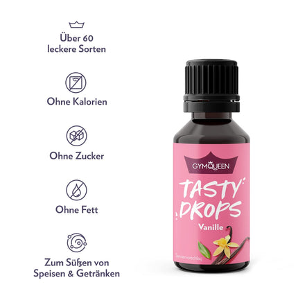 GymQueen garšīgie pilieni, vaniļas, garšas pilieni bez kalorijām, 30 ml
