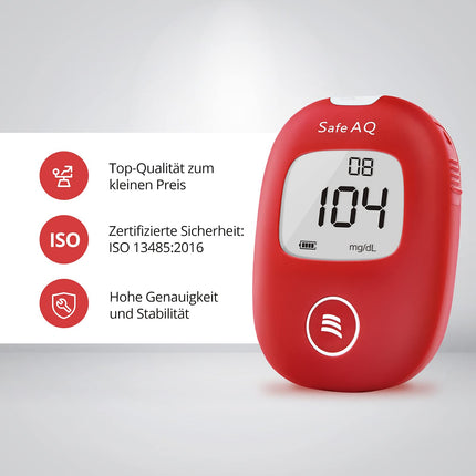 Sinocare asins glikozes mērītājs, mg/dL, asins glikozes mērītāja komplekts ar testa strēmelēm x25, diabēta pašpārbaudes komplekts, pārnēsājams ceļojumiem (Safe AQ smart)