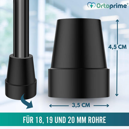 OrtoPrime 2 neslīdošu kruķu iepakojums, kruķi, kruķi, caurules, 18 mm, 19 mm un 20 mm, nūjas, kruķu un pamatņu uzgaļi, gumijas dībeļi, nūjas un kruķi, 2 gabali