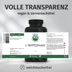 L-triptofāns — augsta deva: 700 mg kapsulā — 6 mēnešu krājumi (180 kapsulas) — vegāns un bez piedevām — aptiekas kvalitāte — Green Naturals®
