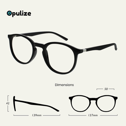OPULIZE Met brilles Zilās gaismas filtrs Plāns apaļš rāmis Atsperes eņģes Uzlabo miegu Datorbrilles Spēlēm Pretatspīduma Melnas Vīriešiem Sievietēm B60-1 +0.00