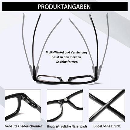 COJWIS 5 iepakojuma lasāmbrilles, zilas gaismas filtra brilles, vīriešiem, sievietēm, melnas lasītāju datora brilles, atsperes eņģu lasāmbrilles (5 melnas, 2,0, dioptrijas)