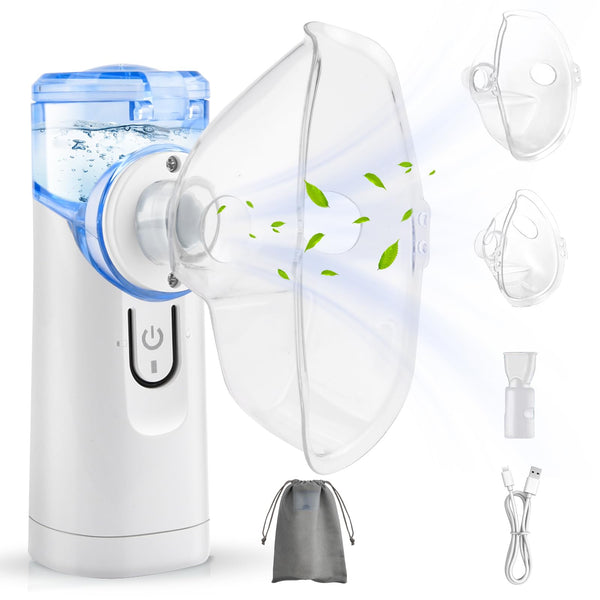 Inhalators, pārnēsājams inhalācijas ierīces smidzinātāja komplekts, zema trokšņa inhalators ar iemutni, inhalatora smidzinātājs bērniem un pieaugušajiem, inhalators ar iemutni, uzlādējams USB-C - zils