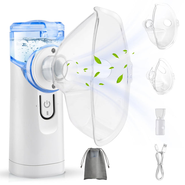 Inhalators, pārnēsājams inhalācijas ierīces smidzinātāja komplekts, zema trokšņa inhalators ar iemutni, inhalatora smidzinātājs bērniem un pieaugušajiem, inhalators ar iemutni, uzlādējams USB-C - zils