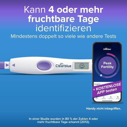 Clearblue Advanced digitālais ovulācijas tests, divkārša iespēja ieņemt bērnu, 1 digitālā testa turētājs un 30 ovulācijas testi, izmēģiniet BEZMAKSAS Clearblue menstruāciju un cikla izsekošanas lietotni
