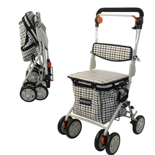 Mobiclinic®, iepirkšanās ratiņu rullītis, gājējs ar lielu iepirkumu maisiņu un sēdekli, 21L, salokāms, viegls, iepirkumu grozs, dubultā bremžu sistēma, staigāšanas palīgierīce, izgatavots no tērauda, ​​stabils