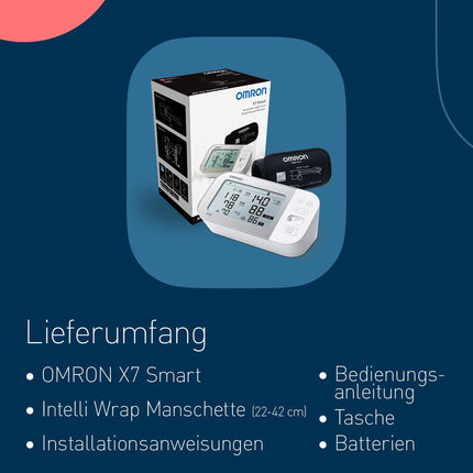 OMRON X7 Smart — automātisks augšdelma asinsspiediena mērītājs | Testa uzvarētājs Stiftung Warentest 23.11. | AFib noteikšana | klīniski apstiprināts - arī diabēta slimniekiem | ar bezmaksas viedtālruņa lietotni | 22–42 cm