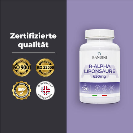 Bandini® alfa lipoīnskābe (alfa lipoīnskābe) 650 mg depo | 120 lielas devas vegānas kapsulas | Dabīgs antioksidants | Augsta biopieejamība | Palīdz pret iekaisumu | 4 mēnešu krājumi | Laboratorijā pārbaudīts