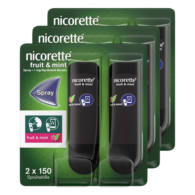 NICORETTE aerosols ar piparmētru augļu garšu – Atmet smēķēšanu ar nikotīna aerosolu – 1 aerosols aizstāj līdz pat 150 cigaretēm – smēķēšanas atmešanai – 3 x 2 gab.