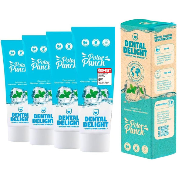 DENTAL DELIGHT Polar Punch zobu pasta (TESTA UZVARĒTĀJS), vegāniskā aromatizētā zobu pasta, zobu pasta (piparmētru, 4 iepakojums)