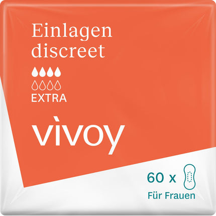 Vivoy Discreet Extra - 60 ieliktņi mēneša iepakojumā (6 x 10 ieliktņi) - mērenas urīnpūšļa vājuma un nesaturēšanas gadījumā - individuāli iesaiņoti higiēniskie ieliktņi sievietēm