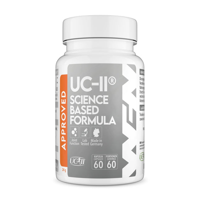 WFN apstiprināts UC-II - nedenaturēts 2. tipa kolagēns, augsta deva - 60 kapsulas - locītavu komplekss ar UC II kolagēnu, C vitamīnu un Boswellia Serrata - ražots Vācijā - ārēji laboratorijā pārbaudīts