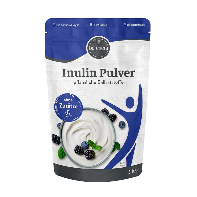 BORCHERS inulīna pulveris 500g, augu izcelsmes šķiedrvielas, viegli šķīstošs, dabiski vegāns, bez piedevām, gremošanas līdzeklis