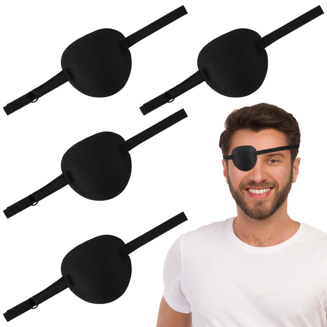 4 acu plāksteri iepakojumā, medicīniski acu plāksteri pieaugušajiem un bērniem, 3D regulējami acu plāksteri pirātu acu plāksteri kreisās vai labās acs ambliopijas atveseļošanās fāzei (melni)