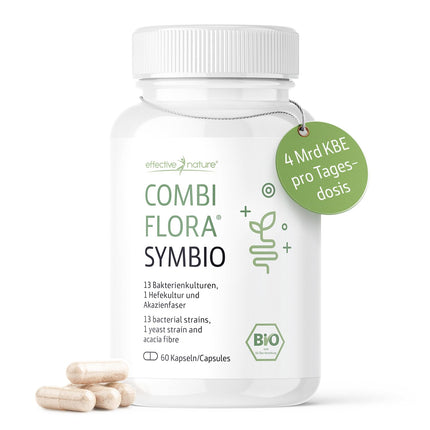 Combi Flora SymBIO - Probiotika ar 13 baktēriju celmiem + akācijas šķiedrvielām - 60 vegānas kapsulas - Ar aizkavētu iedarbību - Augsta deva