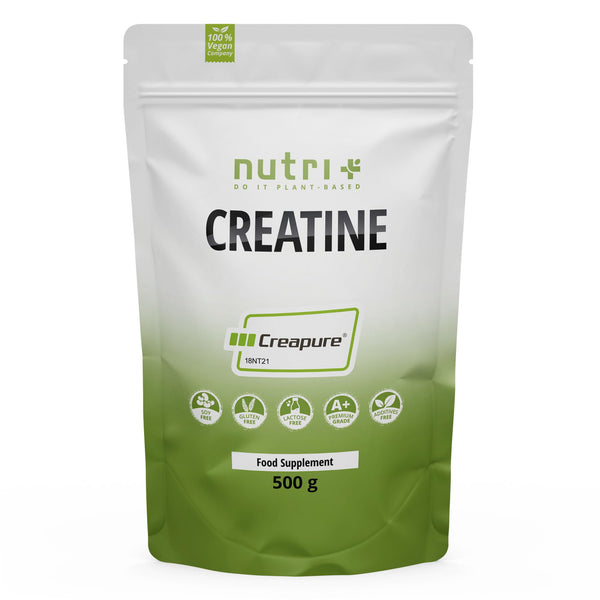 Nutri + Creapure 500g - kreatīna monohidrāta pulveris - 100% tīrs - īpaši smalks kreatīna neitrāls, augsta deva - vegāns kreatīna pulveris no Vācijas