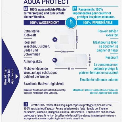 Hansaplast Aqua Protect plāksteri (20 strēmelītes), ūdensizturīgi brūču plāksteri ar īpaši spēcīgu līmi, pašlīmējošs plāksteris, kas ideāli piemērots dušošanai, peldēšanai un vannošanai.
