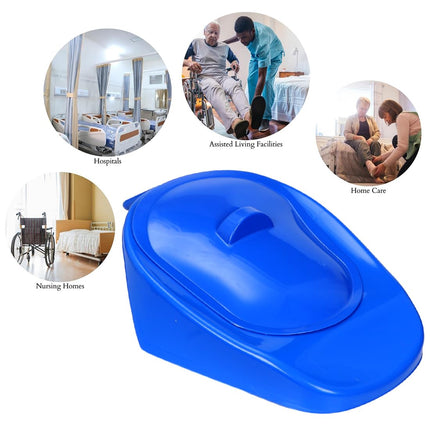 Gultas panna ar vāku, gultas panna, plastmasas pacienta panna, naktspods, gultas pisuāri vīriešiem, sievietēm, vecāka gadagājuma cilvēkiem, zils