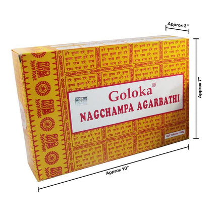 Goloka Nag Champa vīraka kociņi, 16 grami x 12 kastītes, 12 kociņi (1 iepakojums)
