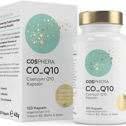 Koenzīms Q10 - augsta deva ar 250 mg vienā kapsulā. 120 vegāniskas kapsulas 4 mēnešu krājumā - bagātinātas ar biotīnu un niacīnu, lai veicinātu normālas ādas uzturēšanu un normālu enerģijas vielmaiņu.