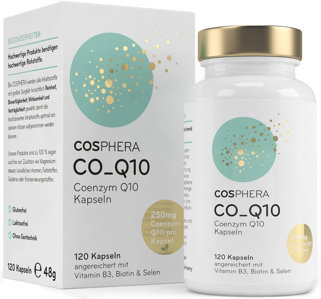 Koenzīms Q10 - augsta deva ar 250 mg vienā kapsulā. 120 vegāniskas kapsulas 4 mēnešu krājumā - bagātinātas ar biotīnu un niacīnu, lai veicinātu normālas ādas uzturēšanu un normālu enerģijas vielmaiņu.